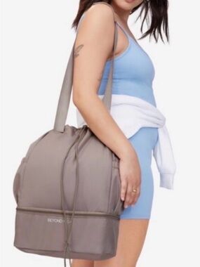 Beyond Yoga Taupe Nylon Tote with Zippered Base
